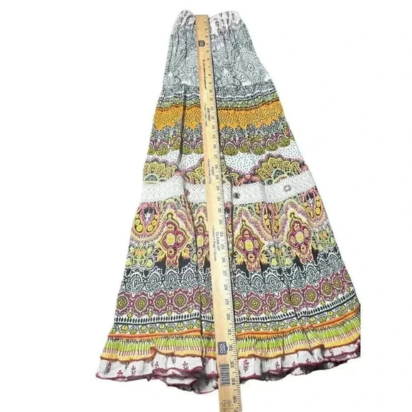 FORBIDDEN LOS ANGELES Maxi Skirt M Tiered Long Beaded Orange Pink Embellished - Picture 9 of 12